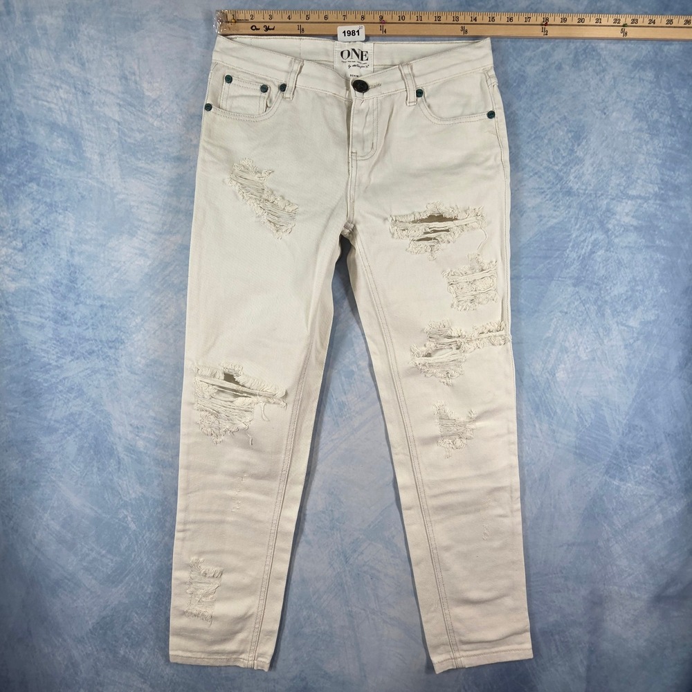 One Teaspoon Awesome Baggies White Distressed Jeans Women Size 26 Distressed